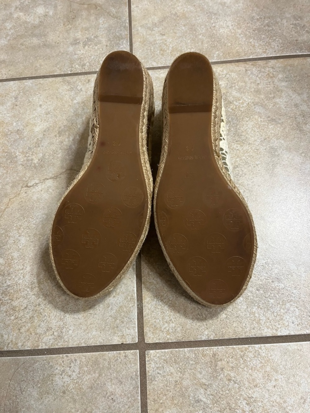 Tory Burch Lace Espadrille Wedge Peep-Toe Pumps in Cream - Picture 3 of 4